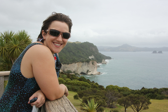 Marie at start of trail by Cathedral Cove NZ
