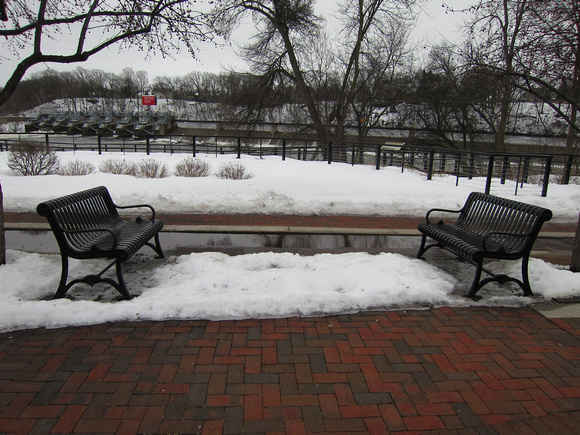 Week 9:  Serenity....Two Benches Facing each other watching the snow melt