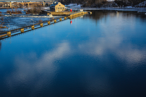 Jan 1 Blue Skies Reflected on the Fox River from the Memorial Street Bridge